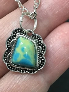 Scallop Teal Yellow Turquoise Charm Tibetan Silver 18" Necklace D-1259 - Picture 1 of 4