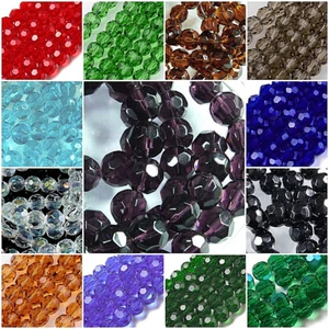 GLASS ROUND BEADS FOR JEWELLERY MAKING, FACETED~TRANSPARENT 8mm x 40, 10mm x 32 - Picture 1 of 70