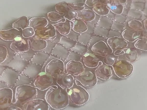 2 Yds Sequin Beaded Corded Organza Light Pink 2’’ Costume Garment Bridal Dance - Picture 1 of 11