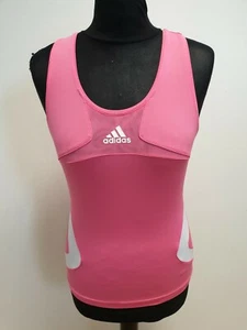 N512 WOMENS ADIDAS CLIMACOOL PINK WHITE CREW NECK STRETCH SPORT VEST UK 10 - Picture 1 of 3