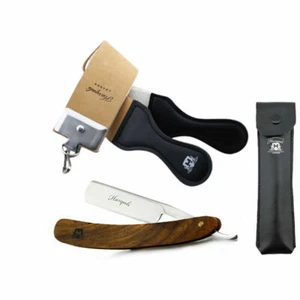 Real Leather Strop Belt for Wood Grip Straight Razor Sharpening Cut Throat Pouch - Picture 1 of 4