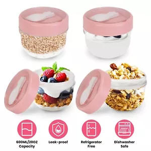 4Pcs 20OZ Overnight Oats Containers w/Lid Oats Jar Leak-proof For Milk Vegetable - Picture 1 of 14