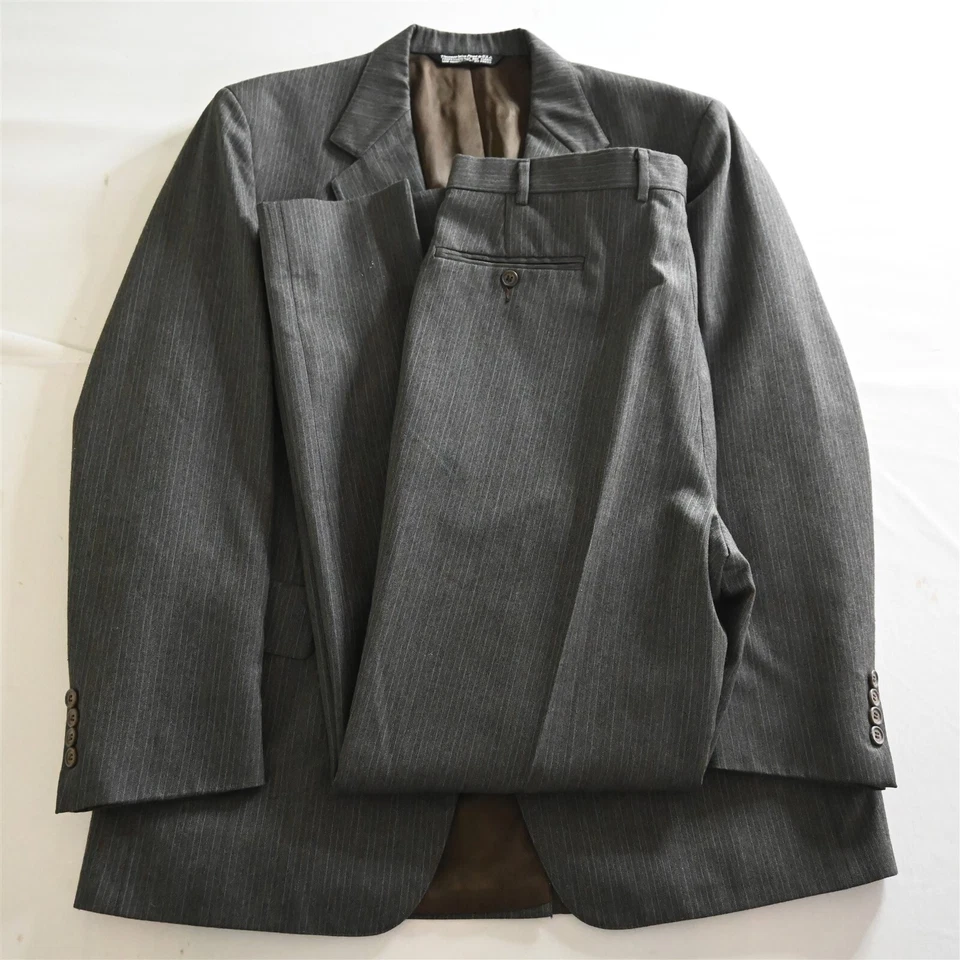 Vtg Christian Brooks USA Made 44R 36x32 Brown Stripe Wool Mens Jacket Pants Suit - Image 1 of 4