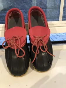 L.L.Bean Womens Duck Boot Shoes Navy Rubber/Hot Pink Leather Trim/Soles S-8 - Picture 1 of 10