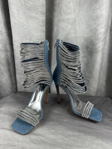 Gladiatore Azalea Wang Cicely impreziosito taglia 8,5 stiletto denim scintillante sexy - Foto 1 di 7
