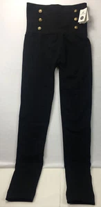 NWT Hollywood High-Rise Black Gold Buttons Knit Pants Leggings Women’s Size ST - Picture 1 of 3