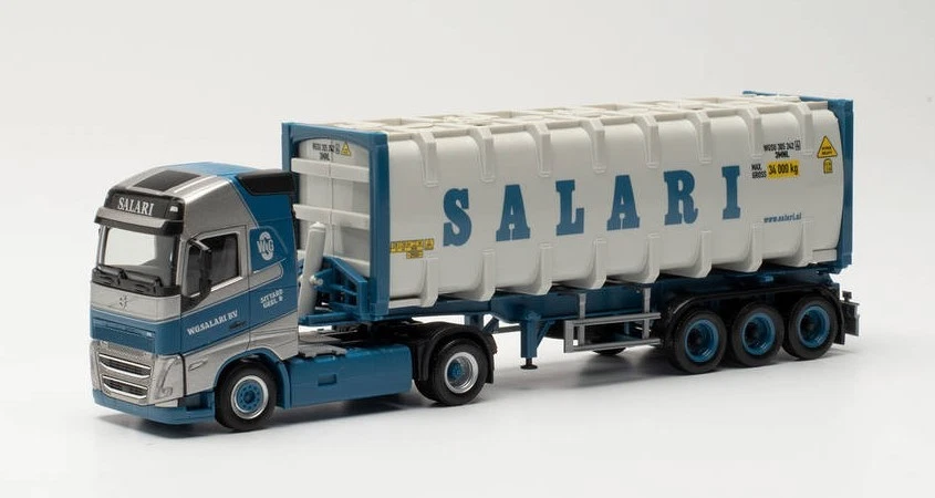 HERPA, VOLVO FH 4X2 con rimorchio per container a 3 assi SALARI, 1/87,  HER31... - Immagine 1 di 1