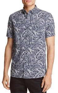 Michael Bastian Banana Leaf Print Regular Fit Button-Down Shirt,Blue,LARGE - Picture 1 of 2