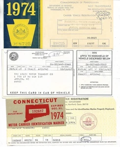 1974 Vehicle Motor Carrier Registration Cards; w/Window Stickers; 6 Diff. States - Picture 1 of 4