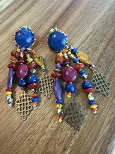 Vintage Chipita Beaded Earrings Handmade Dangle Earrings - Picture 1 of 7