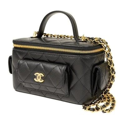 CHANEL 24K Vanity Case Gold Chain Black Quilted Caviar Top Handle Bag w/ Receipt - Image 1 of 4