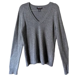 Kirkland Damen Pullover grau 100% Kaschmir XL Vintage Pulli V-Ausschnitt - Bild 1 von 9