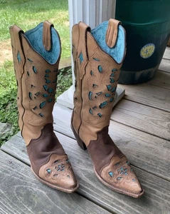 Vintage Style Corral Women Cow Girl Western Boots Size 8 M Pointed Toe - Picture 1 of 16
