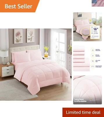 Transforme seu quarto: conjunto de edredom queen de 7 peças - luxo macio em rosa pálido - Imagem 1 de 4