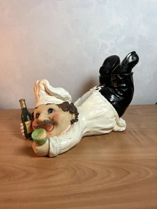 Fat Italian Chef Kitchen Decor Wine Bottle Holder Heavy Resin - Picture 1 of 12