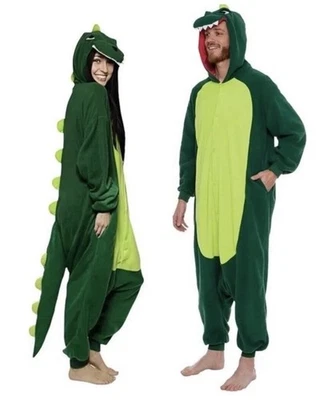 FUNZIEZ! Disfraz de dinosaurio de felpa de una pieza unisex adulto M pijama polar verde Foto 1 de 4