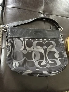 Coach Womens Zoe Shoulder Bag Signature D1049-F14711 Black Gray Handbag - Picture 1 of 7