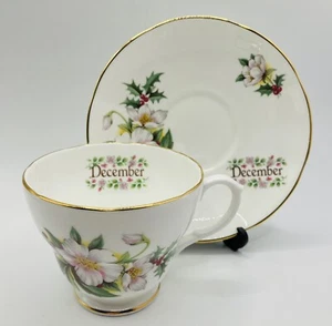 Springfield China Flower of the Month Cup & Saucer December - Christmas Rose - Picture 1 of 10