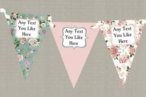 Pink Green Shabby Chic Floral Personalised Retirement Party Bunting - Picture 1 of 1