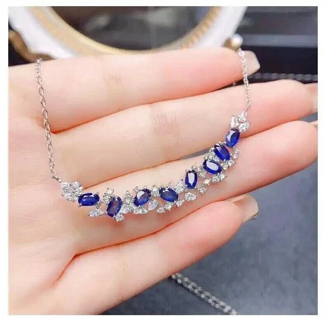 5Ct Oval Cut Lab Created Blue Sapphire Pendant Necklace 14K White Gold Plated - Image 1 of 1