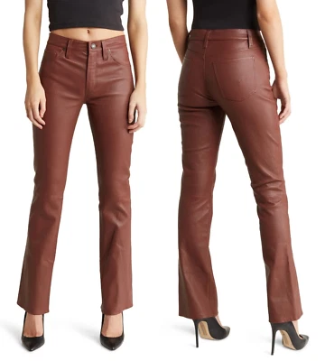 Pantalones de cuero de cordero Hudson Barbara de tiro alto para mujer corte bota canela talla 25 Foto 1 de 4