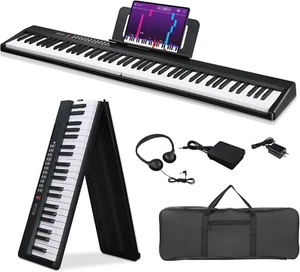 88 Key Foldable Electronic Keyboard Piano, Semi-Weighted Electric Piano Digital - Picture 1 of 12