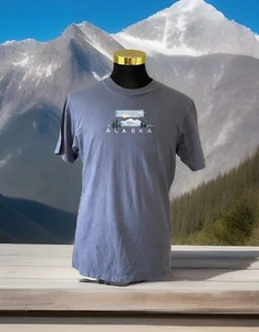 Vintage 90s Alaska Mountains T Shirt Grey 100% cotton VTG - Picture 1 of 6