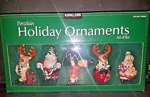 KIRKLAND SIGNATURE CHRISTMAS PORCELAIN HOLIDAY ORNAMENTS SET OF FIVE. . NEW - Picture 1 of 12