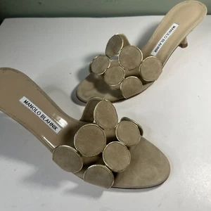 Manolo Blahnik Haribalmu Leather Suede Slide Sandals Size 39 - US 8 - Picture 1 of 11