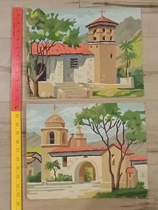 Original Ölgemälde Mission Kirche auf Karton Posten von zwei 1972 11" x 14" - Bild 1 von 16