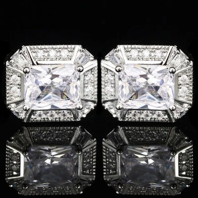 Hombres Gemelos Blanco Cristal Camisa Francesa Circonita Boda Fiesta Gemelos Regalo Foto 1 de 2