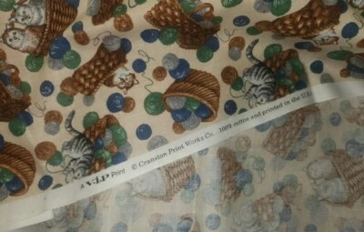 1.2 yards fabric bundle Cats Kittens 100% cotton Fabric VIP Print Cranston Works - Image 1 of 3