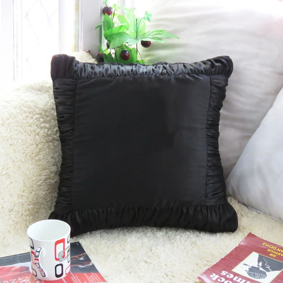 Funda de cojín lisa funda de almohada satinada decorativa para el hogar funda cuadrada negra Foto 1 de 4