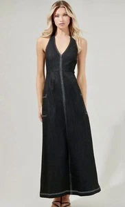 Sugar lips women’s Black Denim Halter Maxi dress XL NWT - Picture 1 of 5