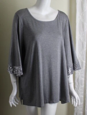 SO мягкий новый с Ярлыками кабель и калибр Sz 2 X серый Джерси блестками рукав гламурная блузка рубашка Топ - Изображение 1 из 4