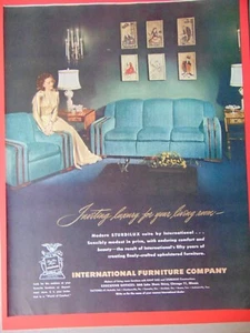1947 INTERNATIONAL FURNITURE COMPANY Green Couch & Chair Set vintage print ad - Picture 1 of 1