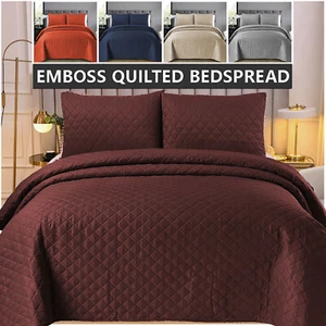 3 Pcs Quilted Bedspread Embossed Bedding Set Sofa Bed Throw Single Double King - Picture 1 of 122