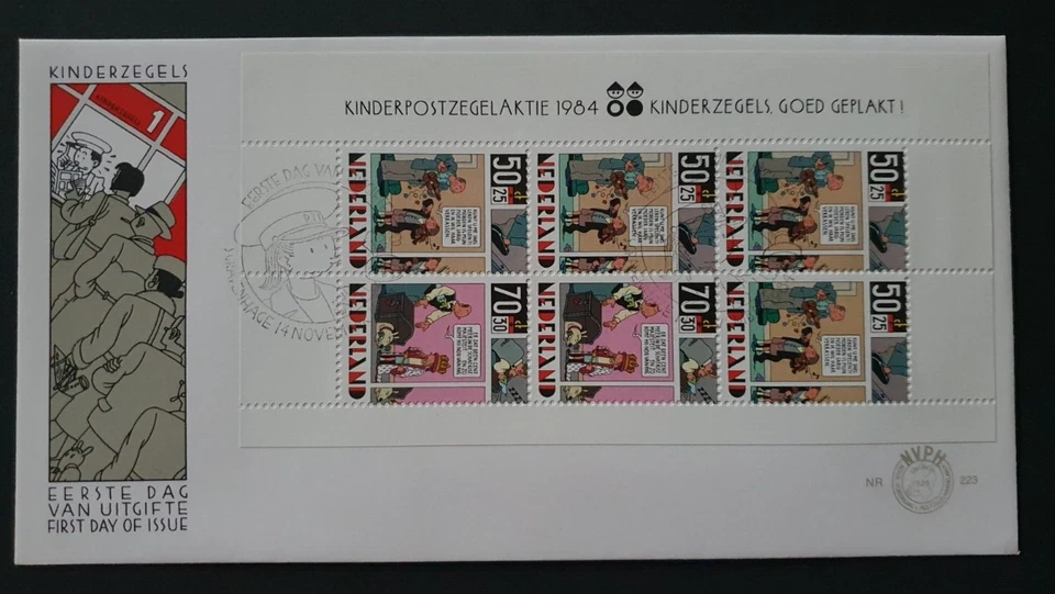 1984 NETHERLANDS NEDERLAND BLOCK CHILD WELFARE CARTOON COMICS NR 223 FDC - Image 1 of 1