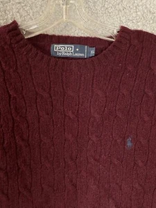 VTG Polo Ralph Lauren Sweater Mens XL Burgundy Red LambsWool Cable Knit Sweater - Picture 1 of 18