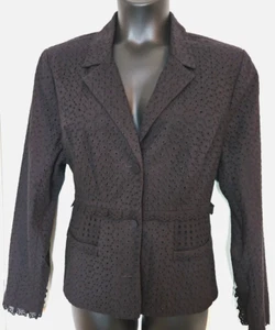 CABI Womens Size 16 Black 100% Cotton Eyelet Lace Trim Long Sleeve Blazer Jacket - Picture 1 of 5