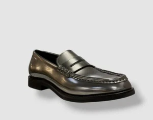 Brunello Cucinelli Women Silver Metallic Leather Monili Penny Loafers Shoes 38.5 - Picture 1 of 7