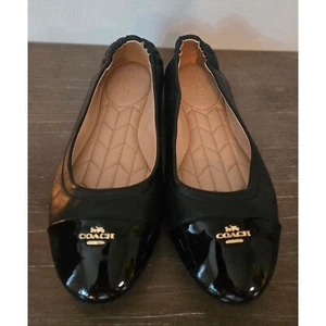 Coach Ballet Flats Black Leather Cap Toe Logo Detail Comfortable Size 9B - Picture 1 of 9