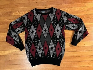 VINTAGE Playboy Sweater Men’s Large Red Black Grey 90s - Picture 1 of 11