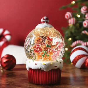 New Gingerbread LED Glitter Spinner Snowglobe Adorned With Festive Detailing-N14 - Picture 1 of 7