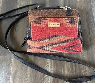 Pendleton Bandolera Suroeste Lana Azteca Marrón Rojo Cartera Organizador Bolso sin asas Foto 1 de 4