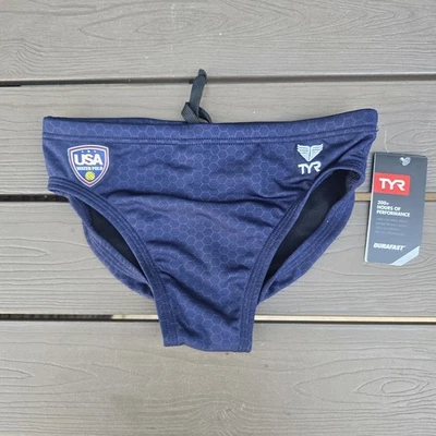 TYR Durafast Elite Water Polo Breakaway Boy Hexa Navy Racer Briefs Sz 26 New  - Imagem 1 de 3