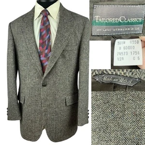 Vintage Levi Strauss Wool Tweed Sport Coat Tailored Classics 42R Herringbone - Picture 1 of 18