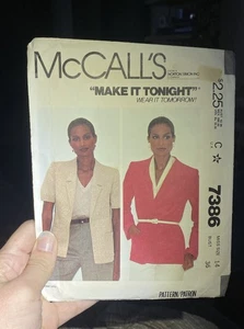 VTG 1980s McCall's Pattern 7386 Misses Long/Short Sleeve Jacket, Size 14 UNCut - Picture 1 of 5