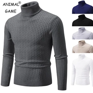 New Men's High Neck Sweater Solid Color Pullover Knitted Warm Casual Turtleneck - Picture 1 of 33