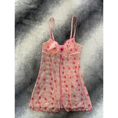 Lencería Babydoll Rampage Años 90 Rosa Círculo Coqueta Lazo ETIQUETADA Grande REALMENTE PEQUEÑA Foto 1 de 4